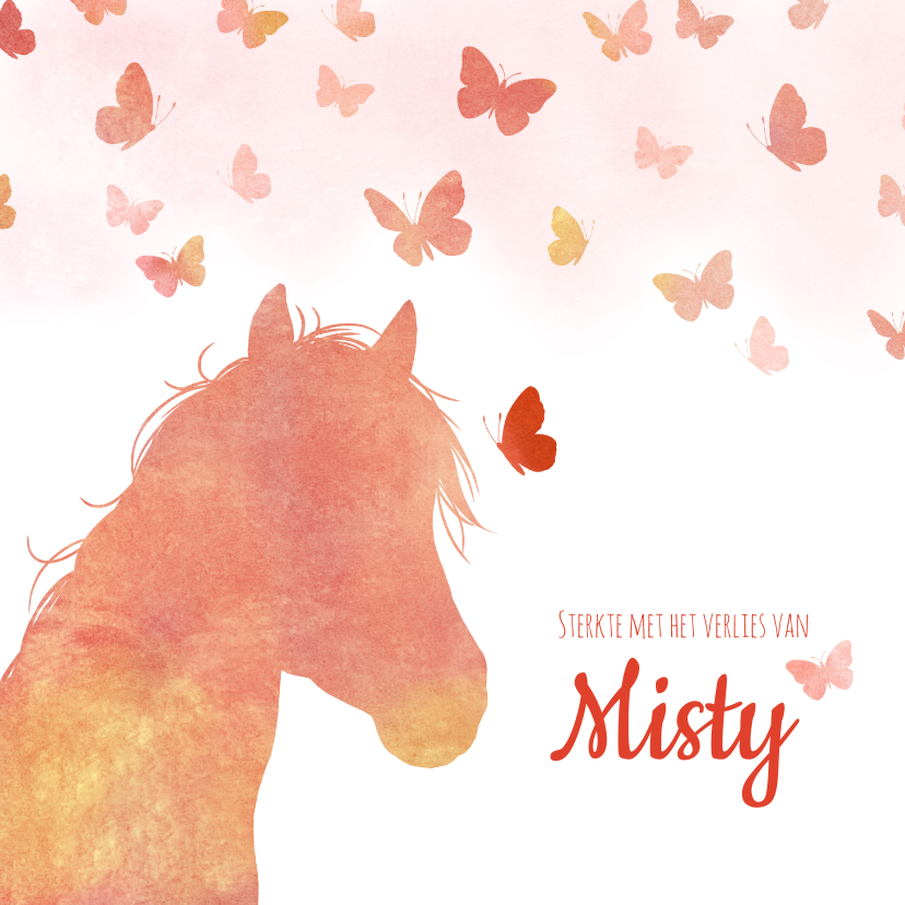 Condoleancekaarten - Condoleance Huisdier Paard Pony met vlinders