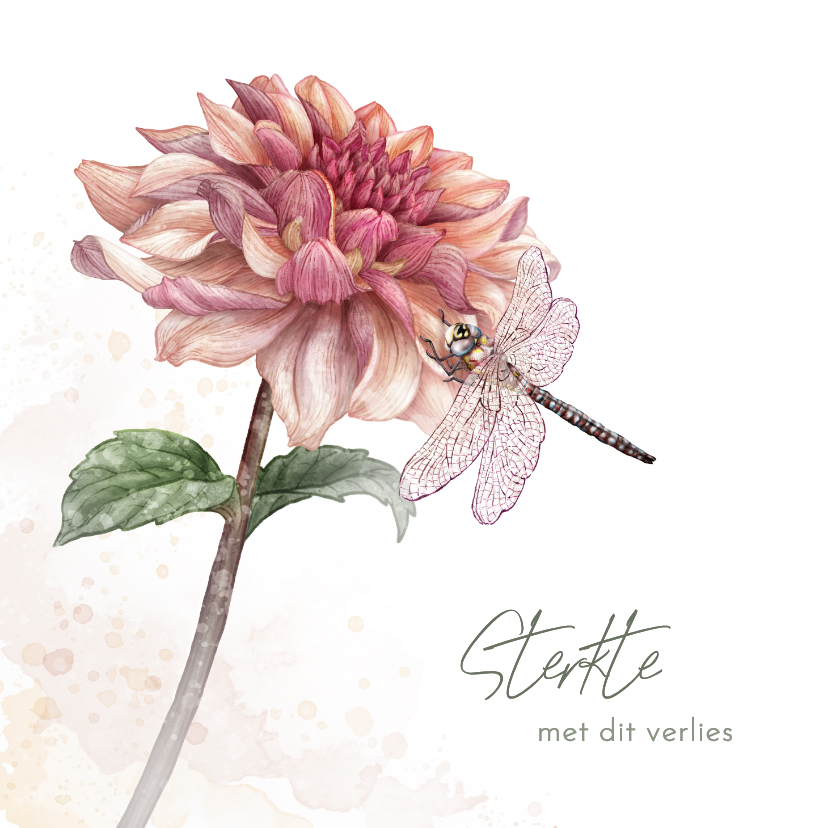 Condoleancekaarten - Condoleance kaart dahlia libelle bloem