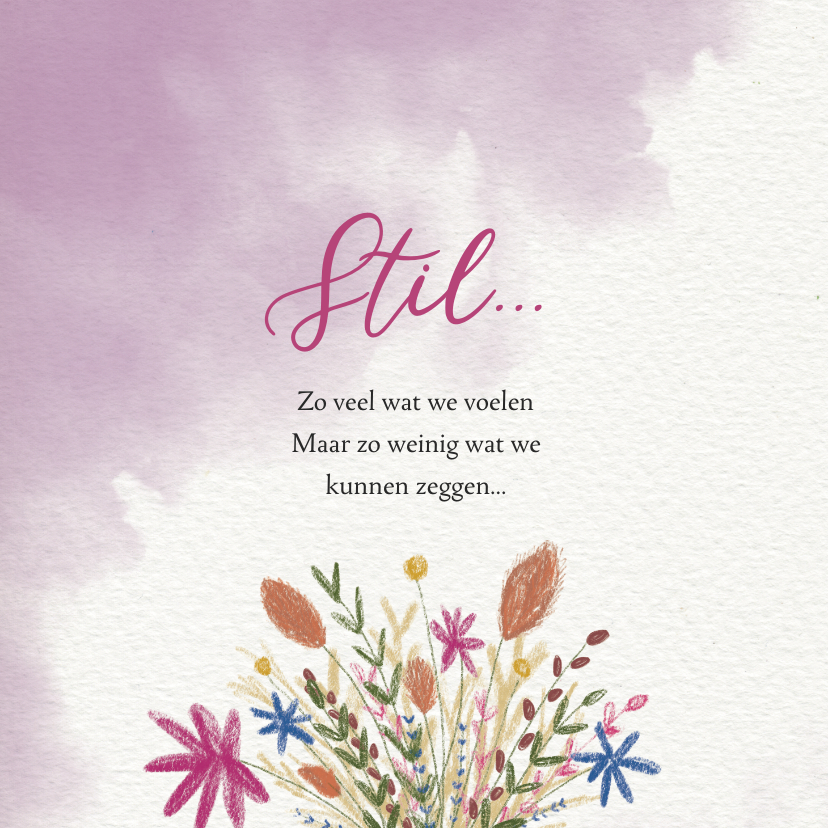 Condoleancekaarten - Condoleance kaart met bloemen illustratie en waterverf