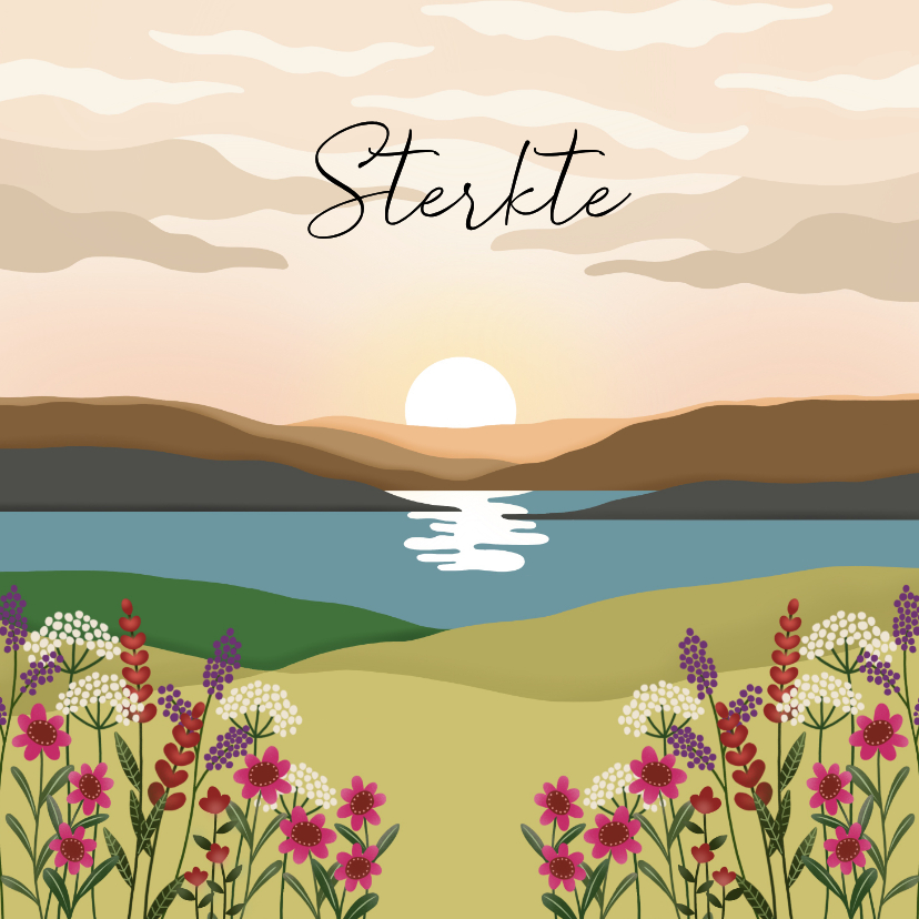 Condoleancekaarten - Condoleance kaart met ondergaande zon en bloemen