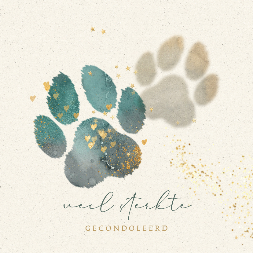 Condoleance sterkte kaart hond kat aquarel pootje - Condoleancekaarten Condoleancekaarten - Condoleance sterkte kaart hond kat aquarel pootje