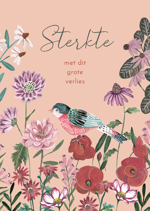 Condoleancekaarten - Condoleancekaart bloemen vogel illustratie sterkte zacht
