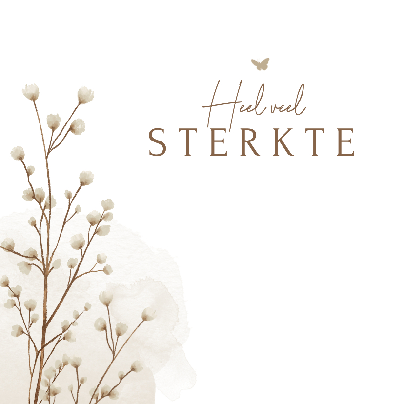 Condoleancekaarten - Condoleancekaart gedroogd takje waterverf vlinder sterkte