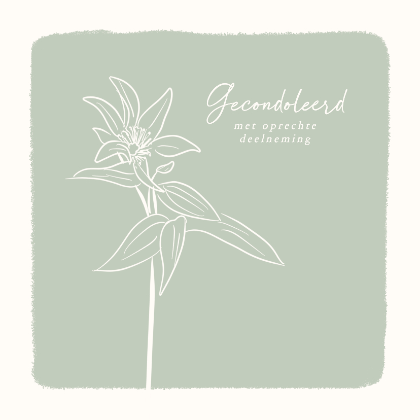 Condoleancekaarten - Condoleancekaart groen met lijntekening van bloem
