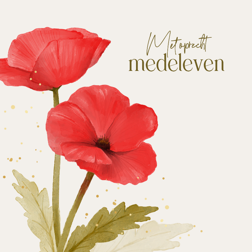 Condoleancekaarten - Condoleancekaart klaprozen stijlvol met oprecht medeleven