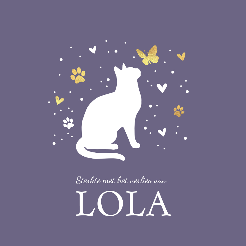 Condoleancekaarten - Condoleancekaart met kat, vlinder, hartjes en voetstapjes