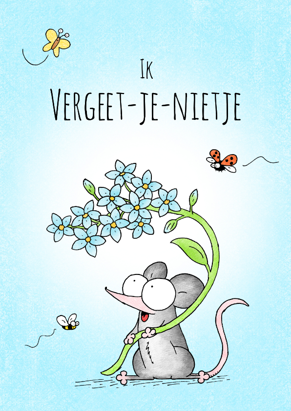 Condoleancekaarten - Condoleancekaart met muisje met blauwe vergeet-me-nietjes