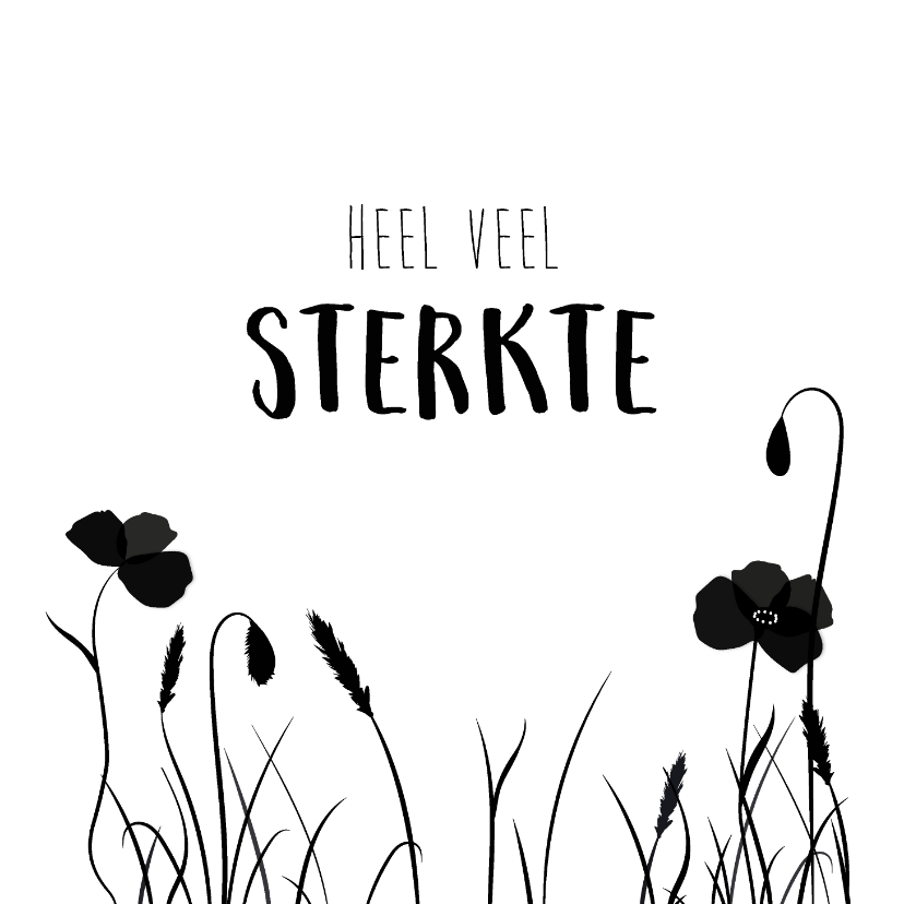 Condoleancekaart met silhouette van bloemen en siergras - Condoleancekaarten Condoleancekaarten - Condoleancekaart met silhouette van bloemen en siergras