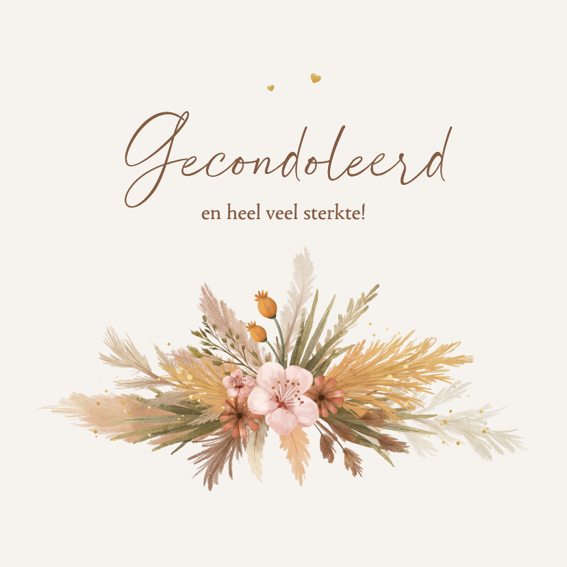 Condoleancekaart natuurlijk gedroogde bloemen boeket beige - Condoleancekaarten Condoleancekaarten - Condoleancekaart natuurlijk gedroogde bloemen boeket beige