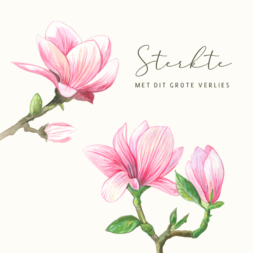 Condoleancekaarten - Condoleancekaart roze magnolia bloemen