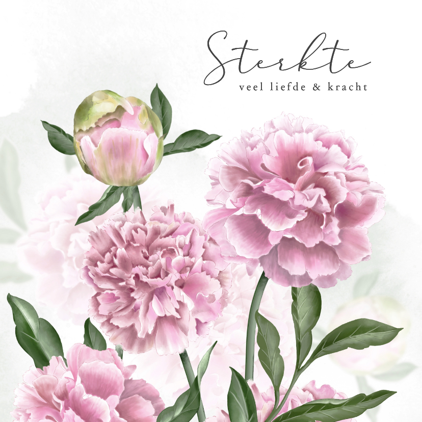 Condoleancekaarten - Condoleancekaart roze pioenrozen