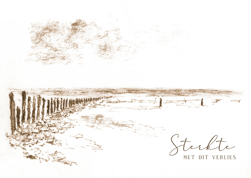 Condoleancekaart sepia illustratie zee en strand - Condoleancekaarten Condoleancekaarten - Condoleancekaart sepia illustratie zee en strand