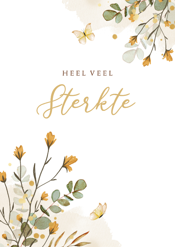 Condoleancekaarten - Condoleancekaart sterkte bloemen geel vlinders waterverf