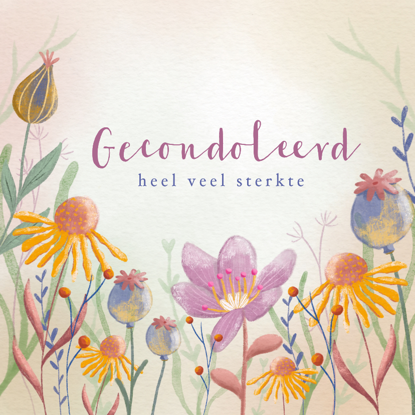 Condoleancekaarten - Condoleancekaart sterkte met geschilderde bloemen