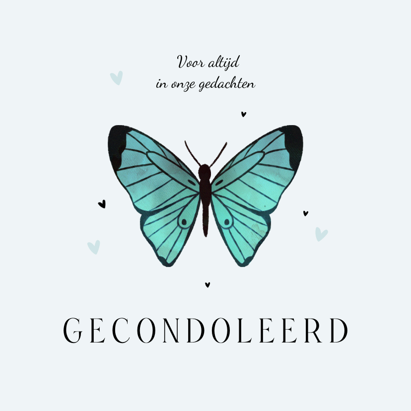 Condoleancekaart vlinder gecondoleerd hartjes - Condoleancekaarten Condoleancekaarten - Condoleancekaart vlinder gecondoleerd hartjes