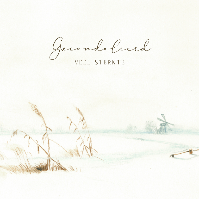 Condoleancekaart winterlandschap met molen - Condoleancekaarten Condoleancekaarten - Condoleancekaart winterlandschap met molen