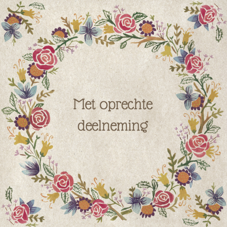 oprechte deelneming bloemenkrans - Condoleancekaarten Condoleancekaarten - oprechte deelneming bloemenkrans