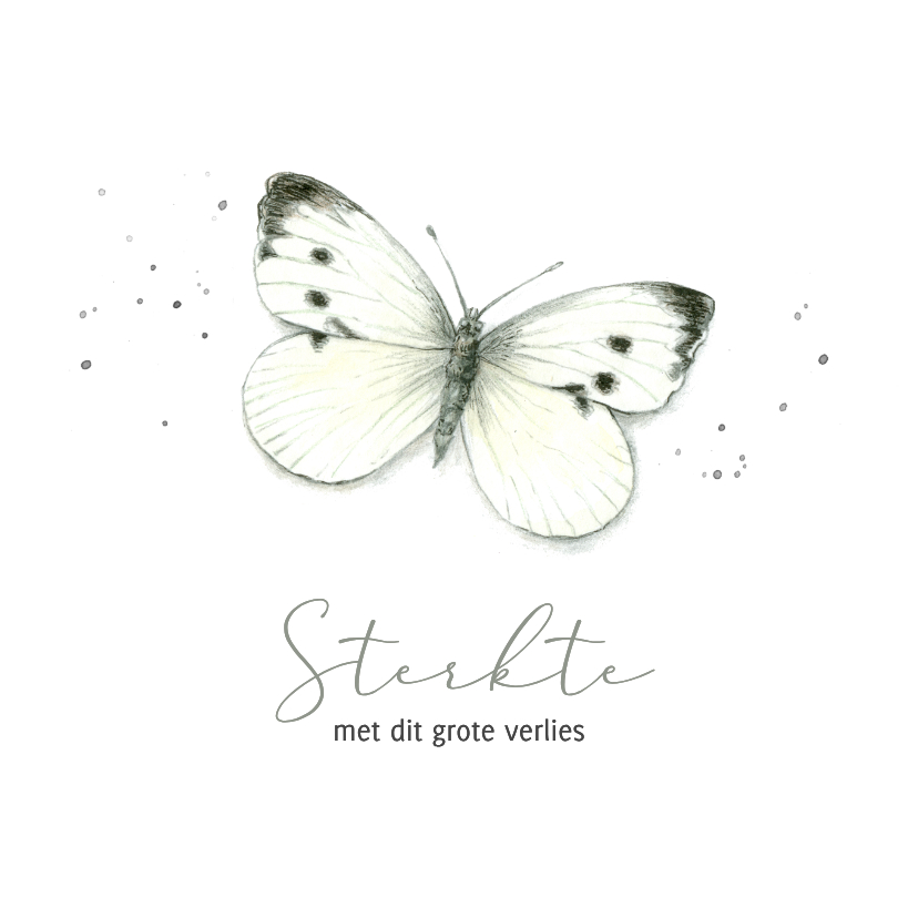 Condoleancekaarten - Stijlvolle condoleancekaart witte vlinder in aquarel