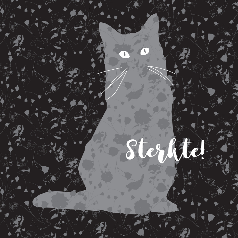 Verlies Poes silhouette met bloemetjes patroon - Condoleancekaarten Condoleancekaarten - Verlies Poes silhouette met bloemetjes patroon