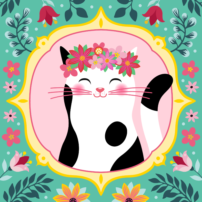 Botanische dierenkaart kat - Dierenkaarten Dierenkaarten - Botanische dierenkaart kat
