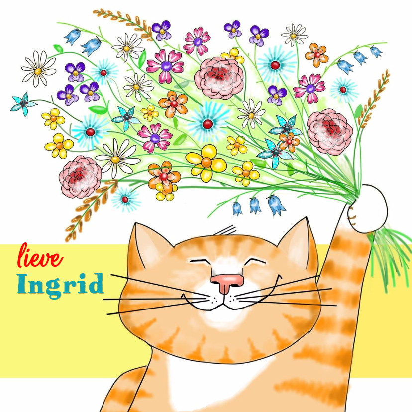 Dierenkaarten - Dieren - kat met bloemen
