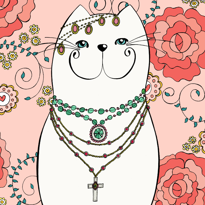 Dierenkaart - Bohemian kat met kleurplaat - Dierenkaarten Dierenkaarten - Dierenkaart - Bohemian kat met kleurplaat