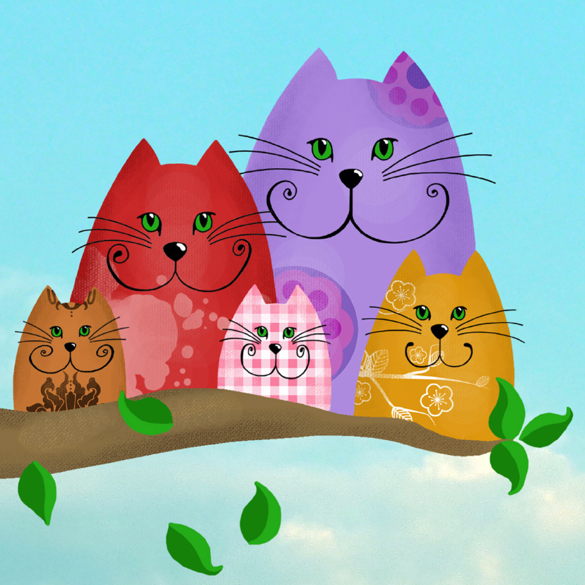 Dierenkaarten - Dierenkaart kleurrijke katten