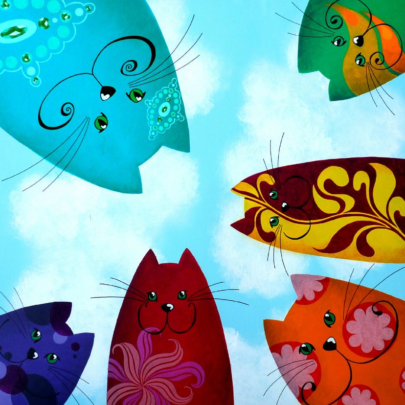 Dierenkaart regenboog katten - Dierenkaarten Dierenkaarten - Dierenkaart regenboog katten
