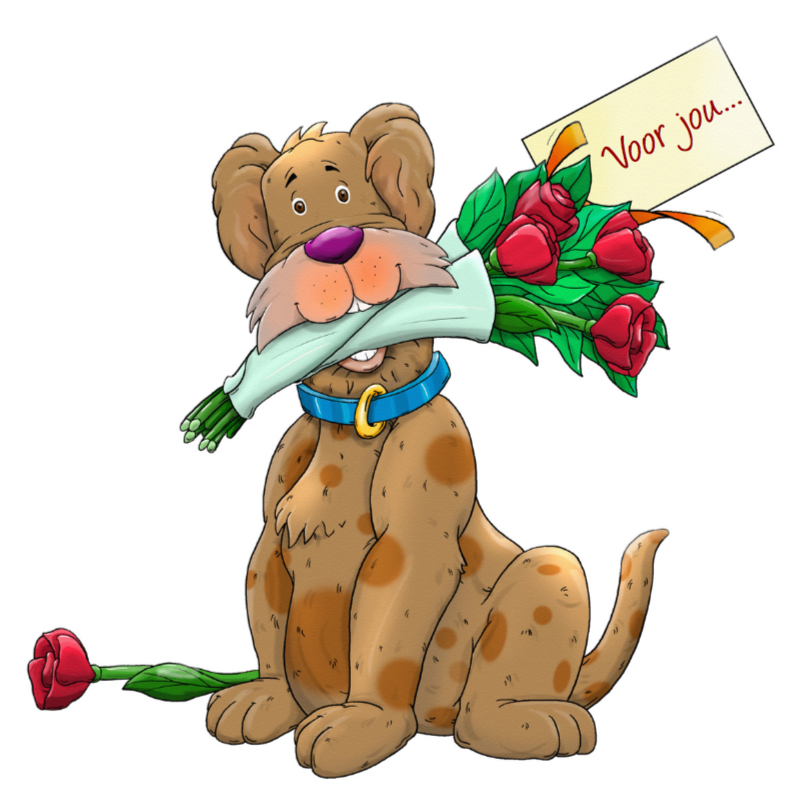 Dierenkaarten - Leuke dierenkaart met hond en rozen voor jou
