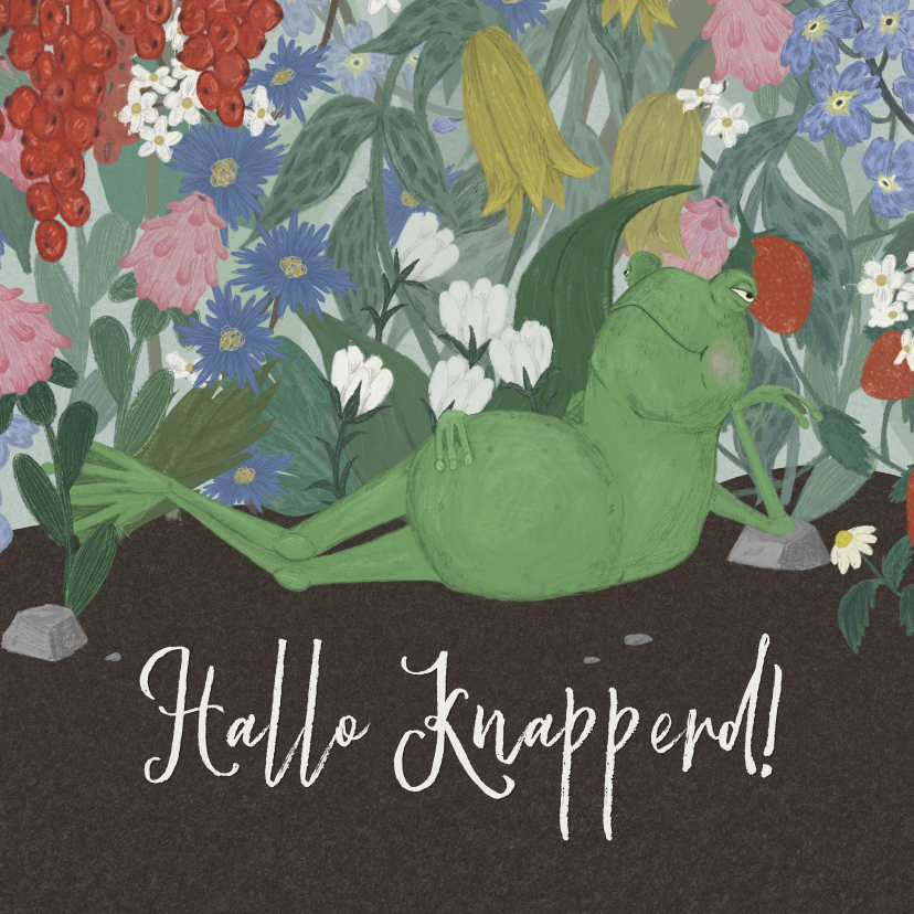 Luie Kikker met bloemen - Dierenkaarten Dierenkaarten - Luie Kikker met bloemen