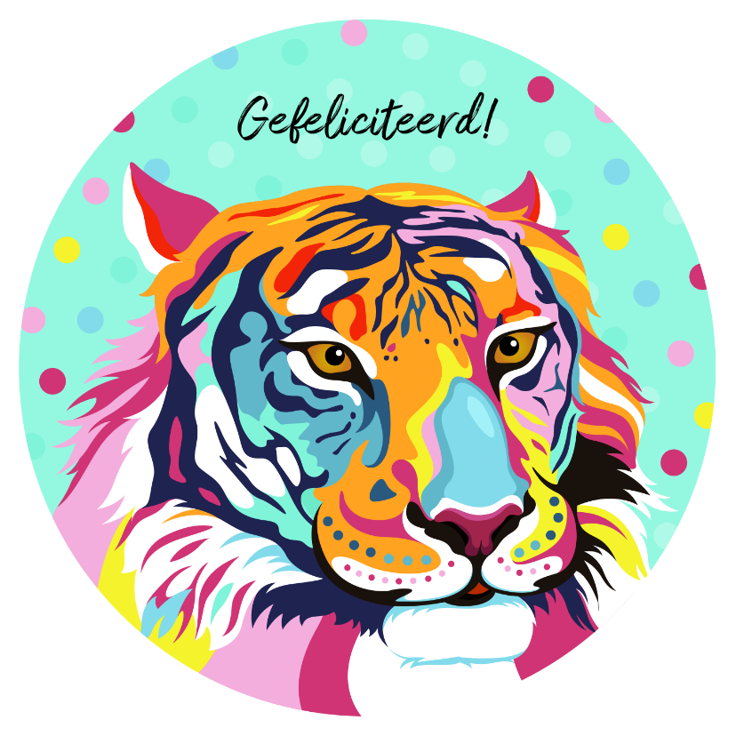 Dierenkaarten - Stoere verjaardagskaart tijger met bloemen en confetti