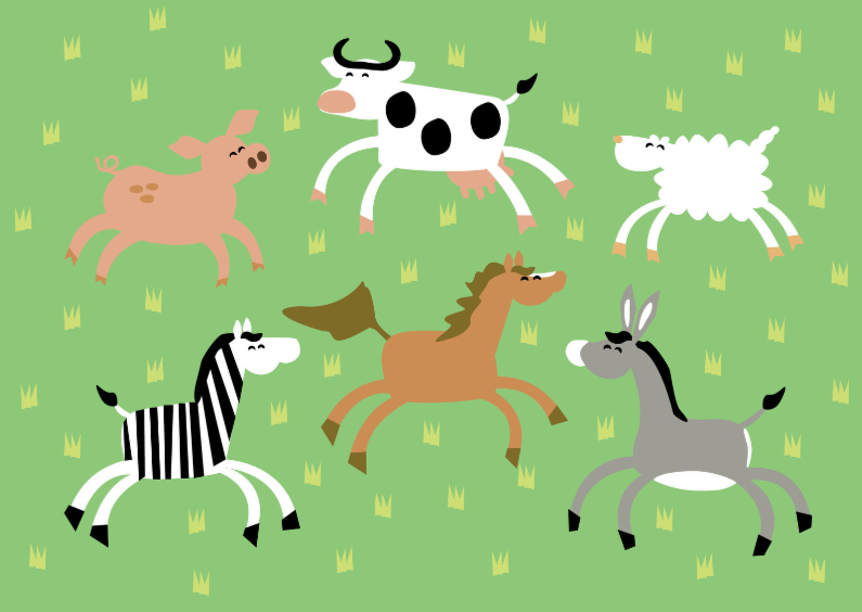 varken-koe-schaap-zebra-paard-ezel - Dierenkaarten Dierenkaarten - varken-koe-schaap-zebra-paard-ezel