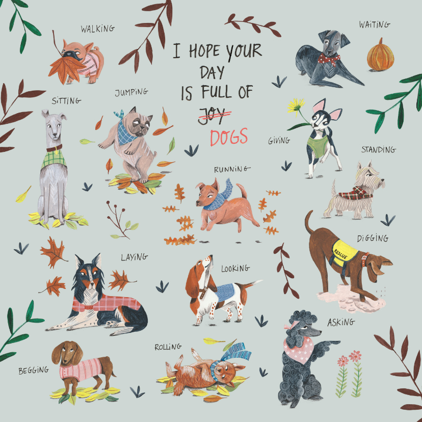 Verjaardagskaart honden en planten - Dierenkaarten Dierenkaarten - Verjaardagskaart honden en planten