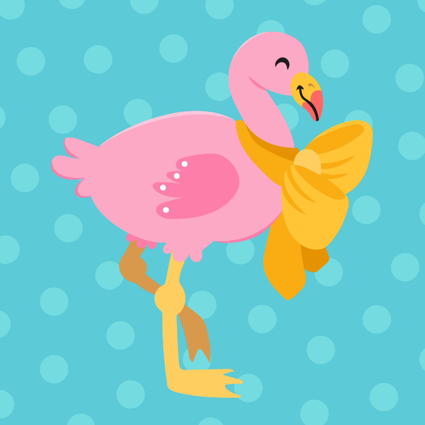 Vrolijke en kleurrijke dierenkaart met baby flamingo - Dierenkaarten Dierenkaarten - Vrolijke en kleurrijke dierenkaart met baby flamingo