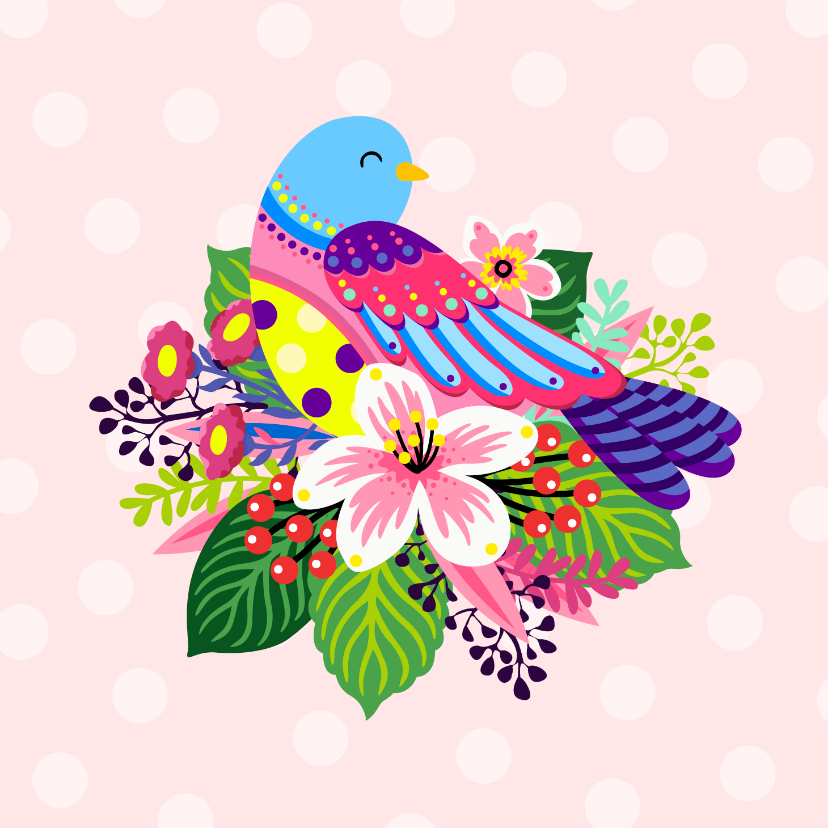 Vrolijke en kleurrijke dierenkaart met leuke vogel - Dierenkaarten Dierenkaarten - Vrolijke en kleurrijke dierenkaart met leuke vogel