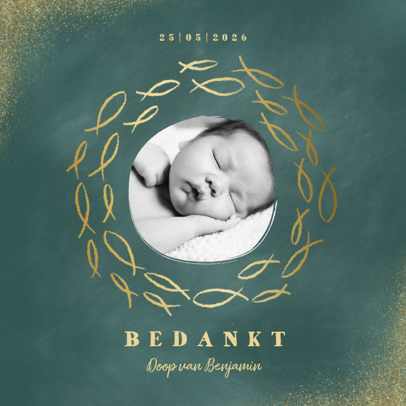 Doopkaarten - Bedankkaart doop foto en gouden visjes