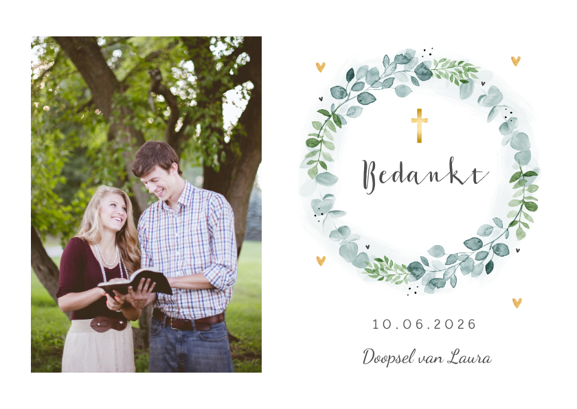 Bedankkaart doopviering met bloemenkrans - Doopkaarten Doopkaarten - Bedankkaart doopviering met bloemenkrans