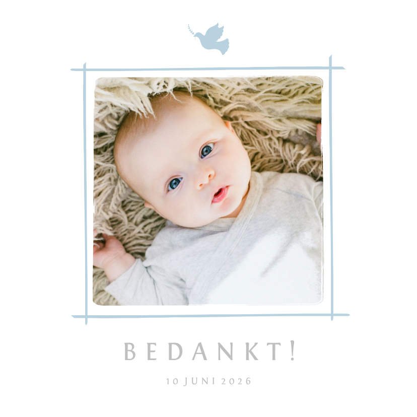 Doopkaarten - Doop bedankkaartje foto duifje lichtblauw