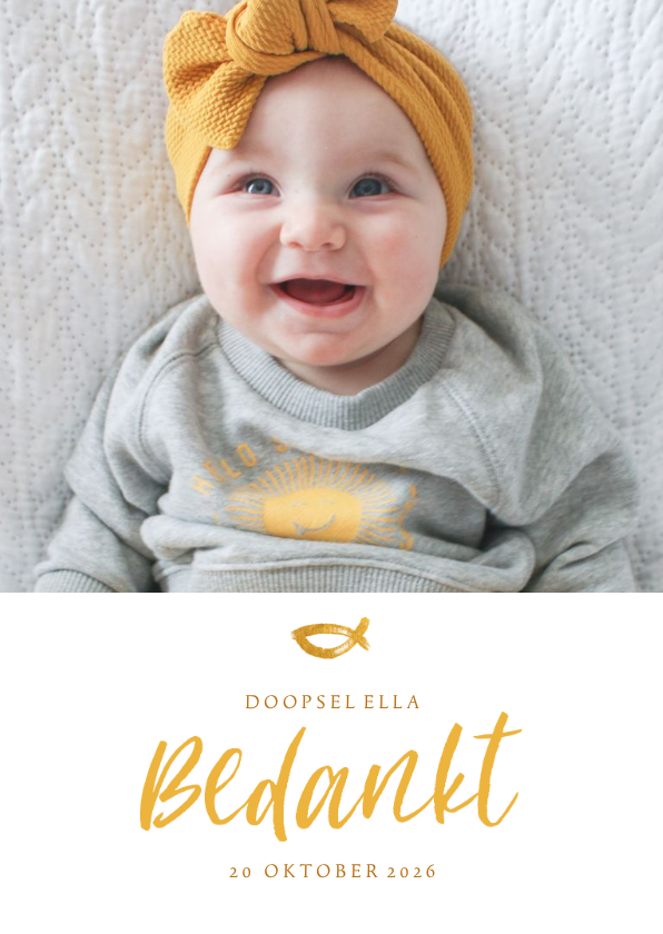 Doopkaarten - Doop bedankkaartje oker, foto en visje