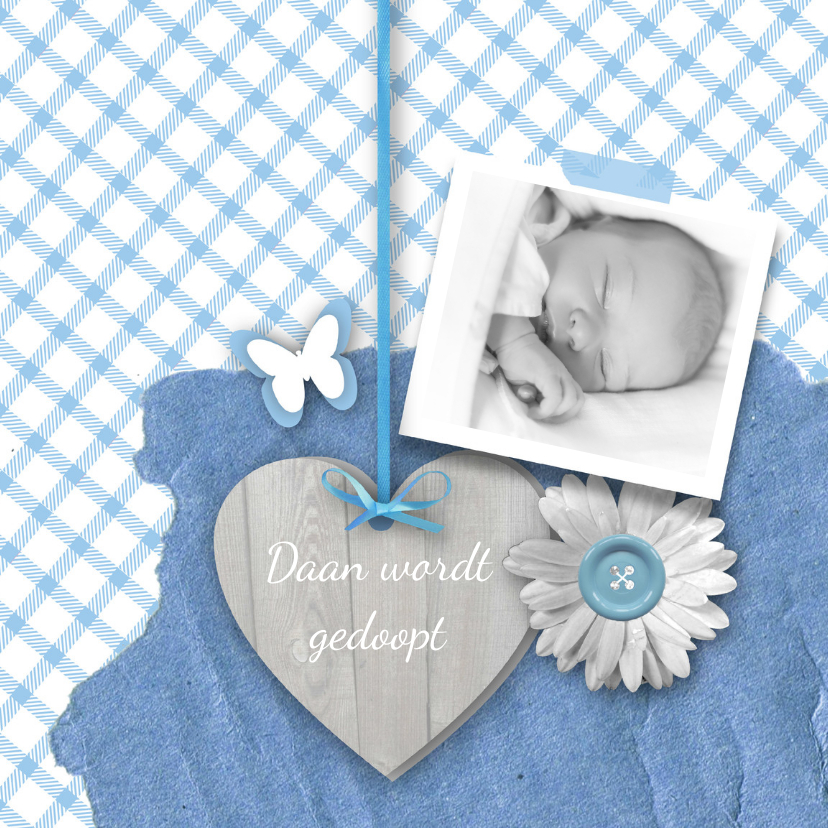 Doopkaart jongen foto en hart - Doopkaarten Doopkaarten - Doopkaart jongen foto en hart