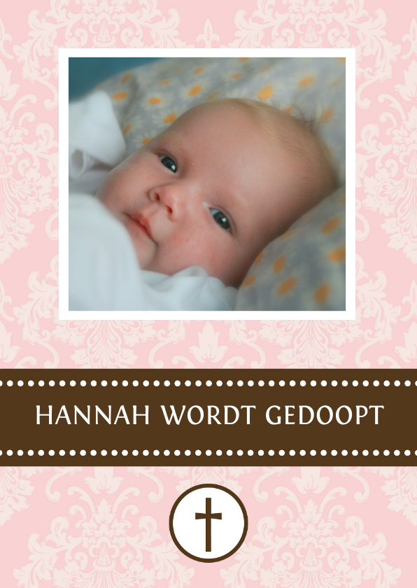 Doopkaart meisje roze barok - Doopkaarten Doopkaarten - Doopkaart meisje roze barok