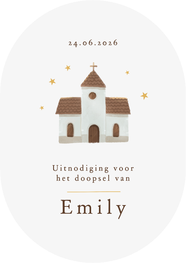 Doopkaart uitnodiging kerkje unisex christelijk sterretjes - Doopkaarten Doopkaarten - Doopkaart uitnodiging kerkje unisex christelijk sterretjes