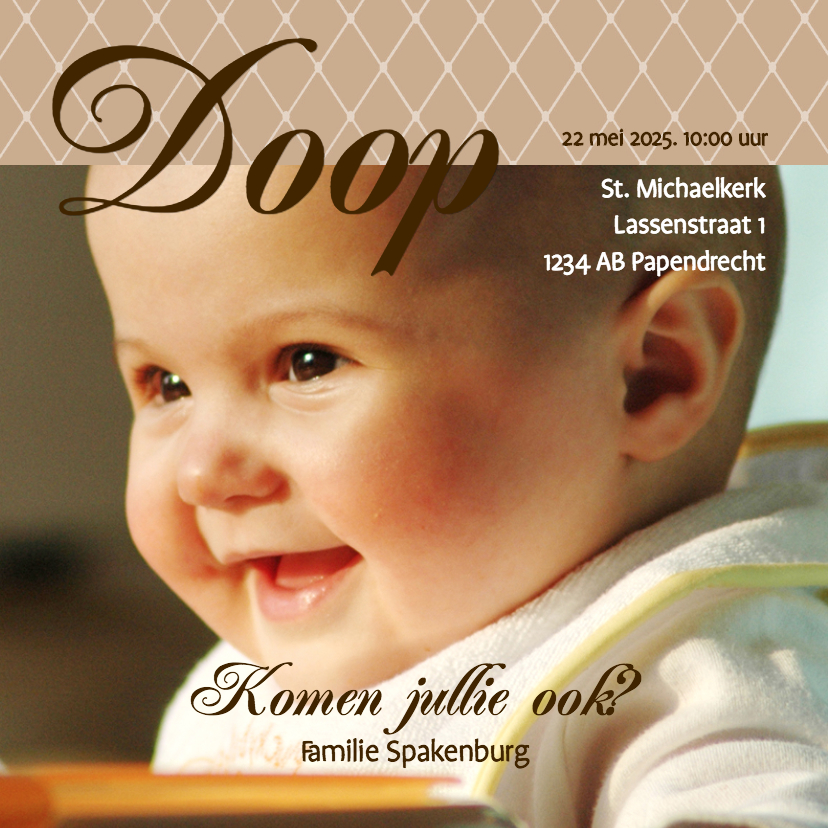 Foto 4kant Doop bruin - BK - Doopkaarten Doopkaarten - Foto 4kant Doop bruin - BK