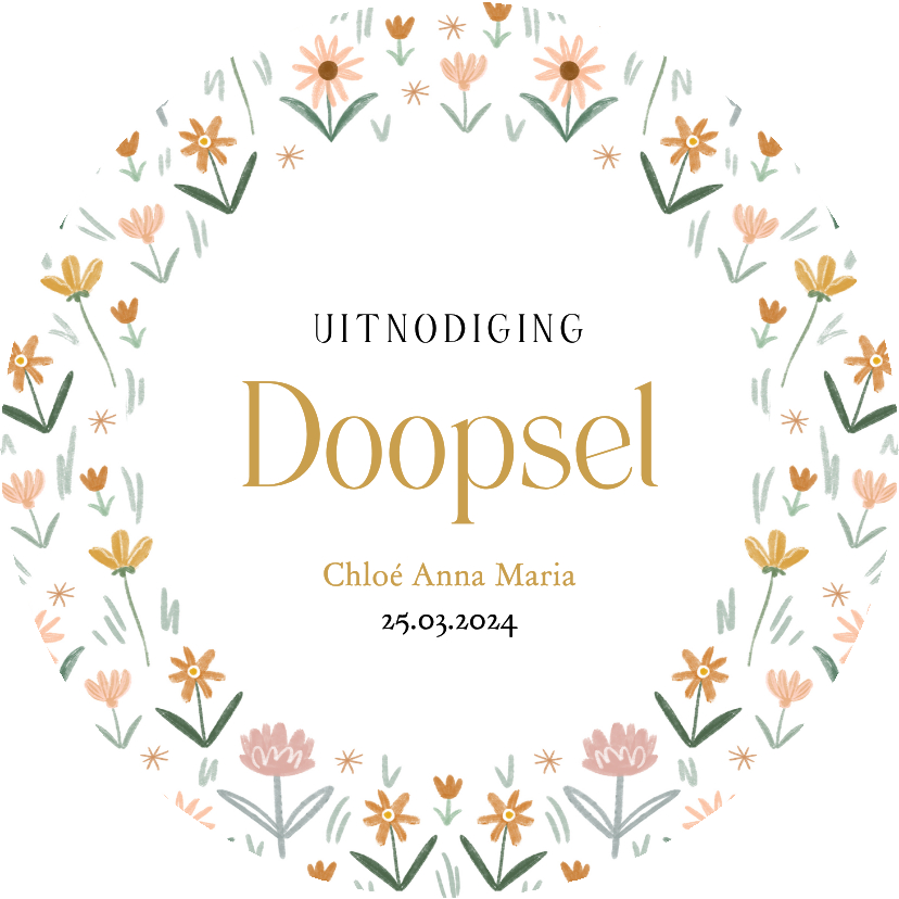 Doopkaarten - Klassieke uitnodiging doopsel kleine bloemen lente