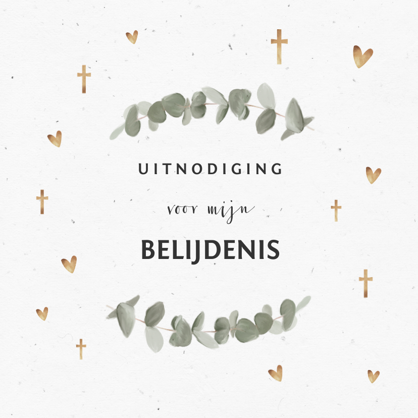 Uitnodiging belijdenis met eucalypusbladeren - Doopkaarten Doopkaarten - Uitnodiging belijdenis met eucalypusbladeren
