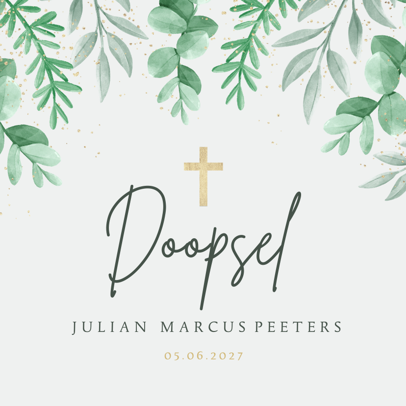 Doopkaarten - Uitnodigingskaart doopviering doopsel botanisch eucalyptus