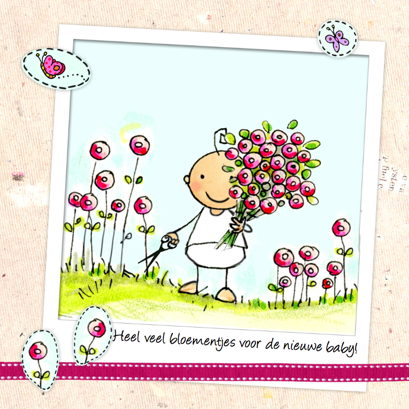 Baby met bloemen - Felicitatiekaarten Felicitatiekaarten - Baby met bloemen