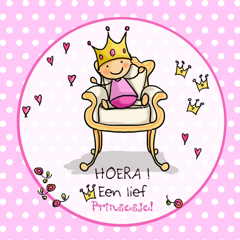 Baby op troon meisje - Felicitatiekaarten Felicitatiekaarten - Baby op troon meisje