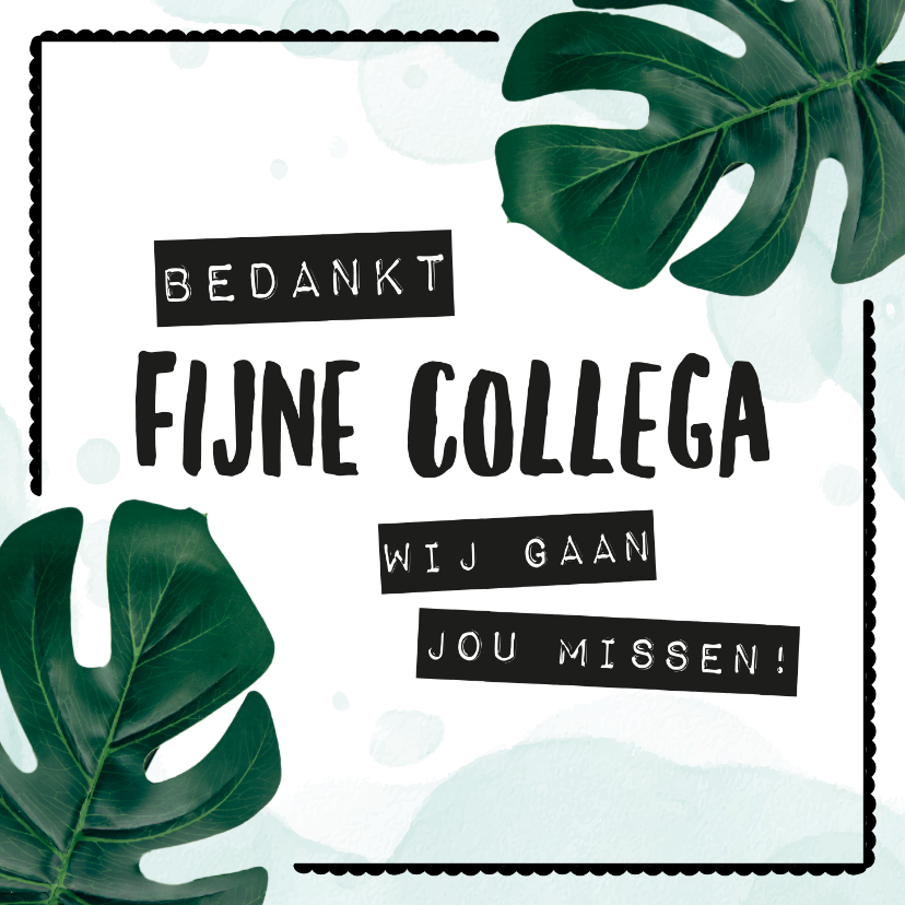 Bedankt kaart afscheid collega monstera - Felicitatiekaarten Felicitatiekaarten - Bedankt kaart afscheid collega monstera
