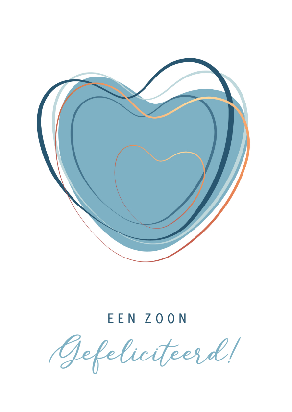 Blauwe harten met goudlook - Felicitatiekaarten Felicitatiekaarten - Blauwe harten met goudlook